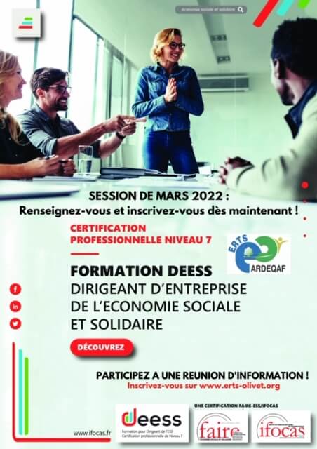 Candidatez à la formation Dirigeant Entreprise ESS de l’ERTS d’Olivet !