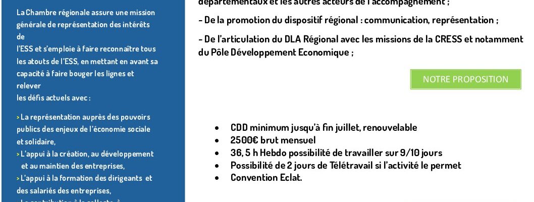 Annonce Charge de mission DLA R – Animation et accompagnement